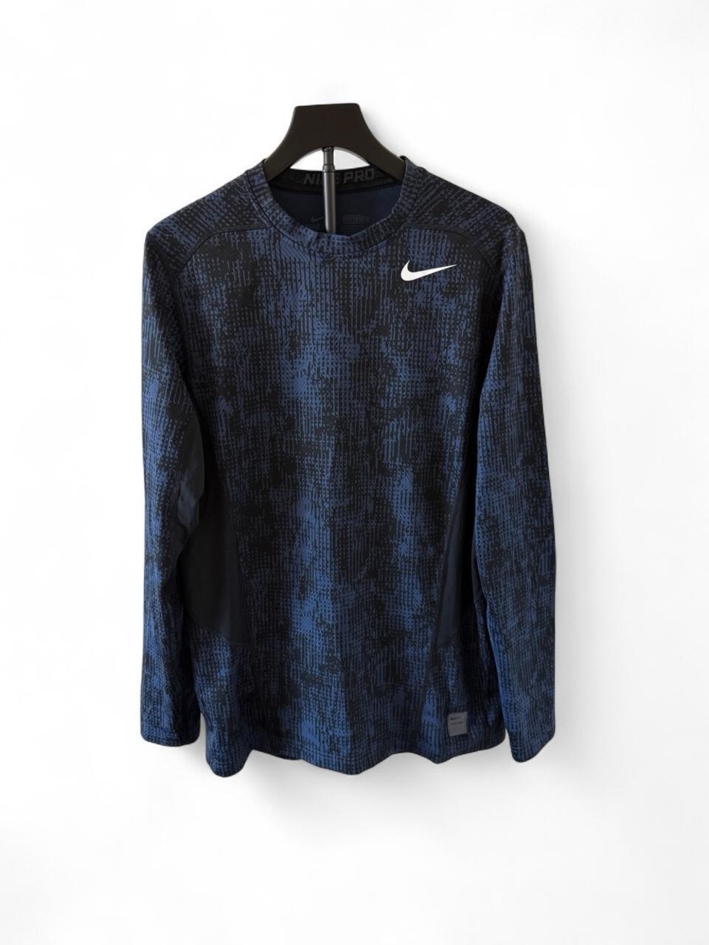 Men's Nike Pro Dri-FIT Fitted Long Sleeve Athletic Top - Large Blue Patterned